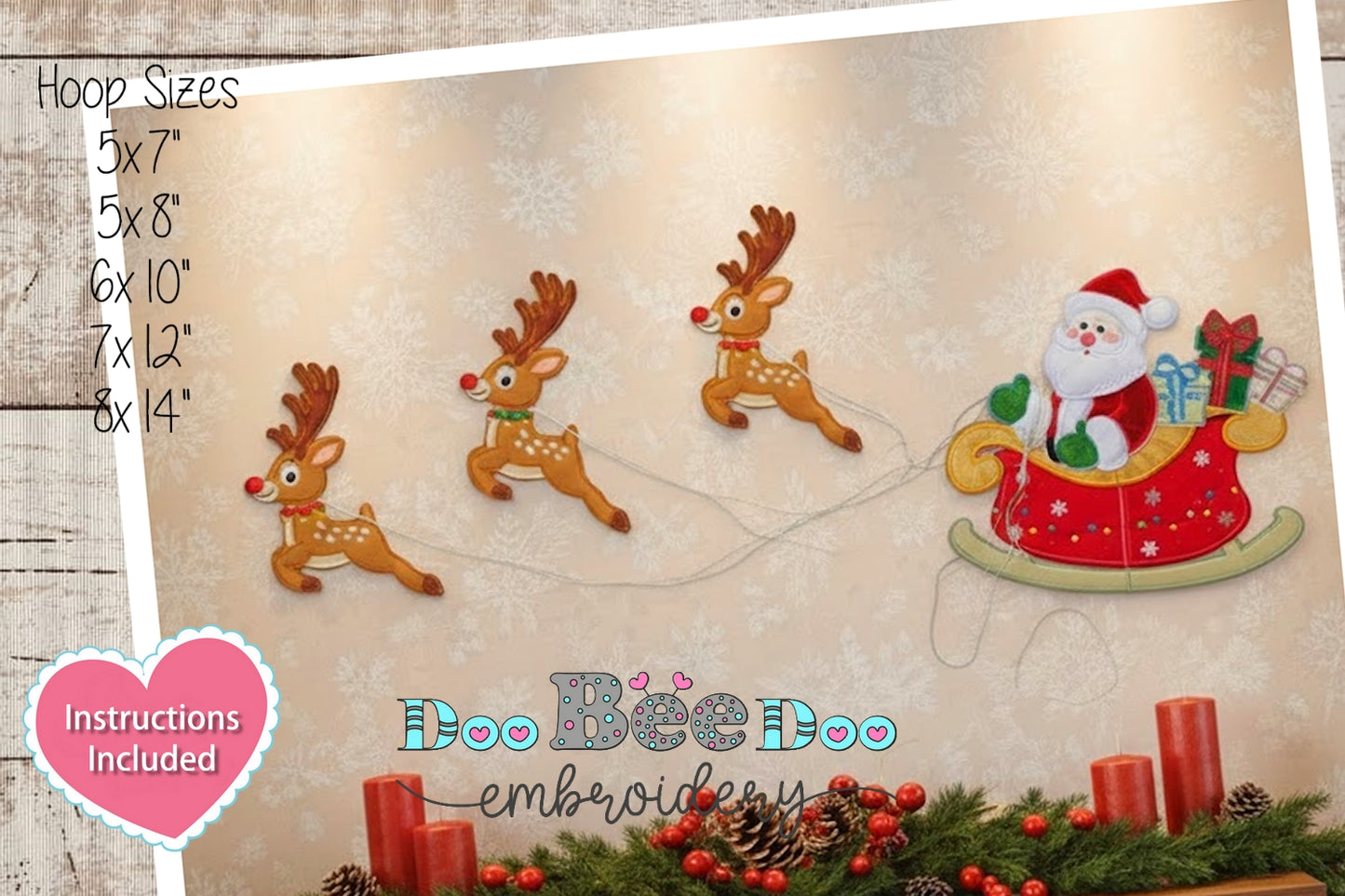 Santa Sleigh with Reindeer and Presents – ITH Project – Machine Embroidery Design