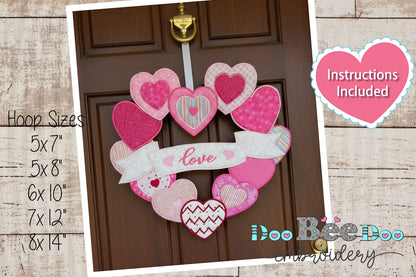 Valentine Heart Wreath Garland – ITH Project – Machine Embroidery Design