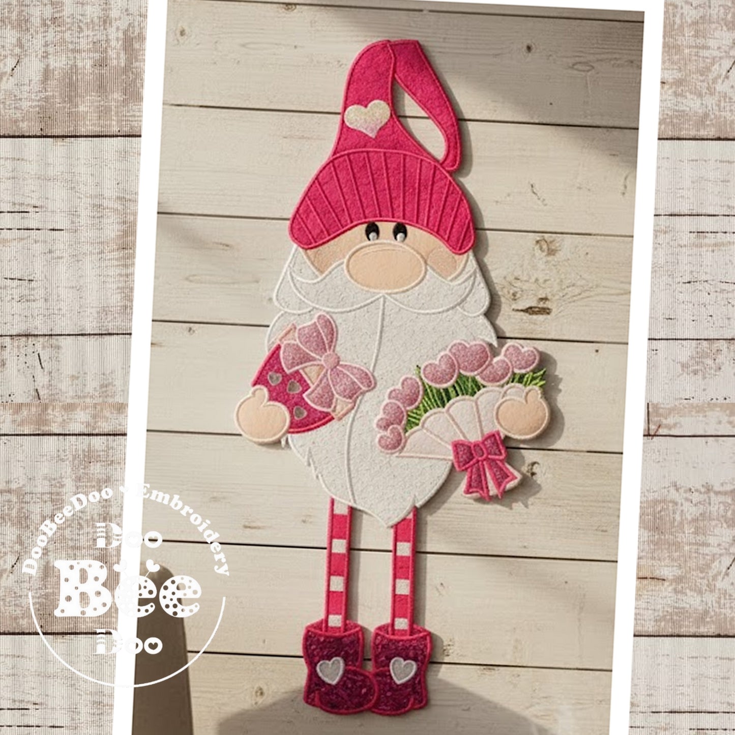 Valentine Gnome Girl with Gifts and Flowers – ITH Project – Machine Embroidery Design