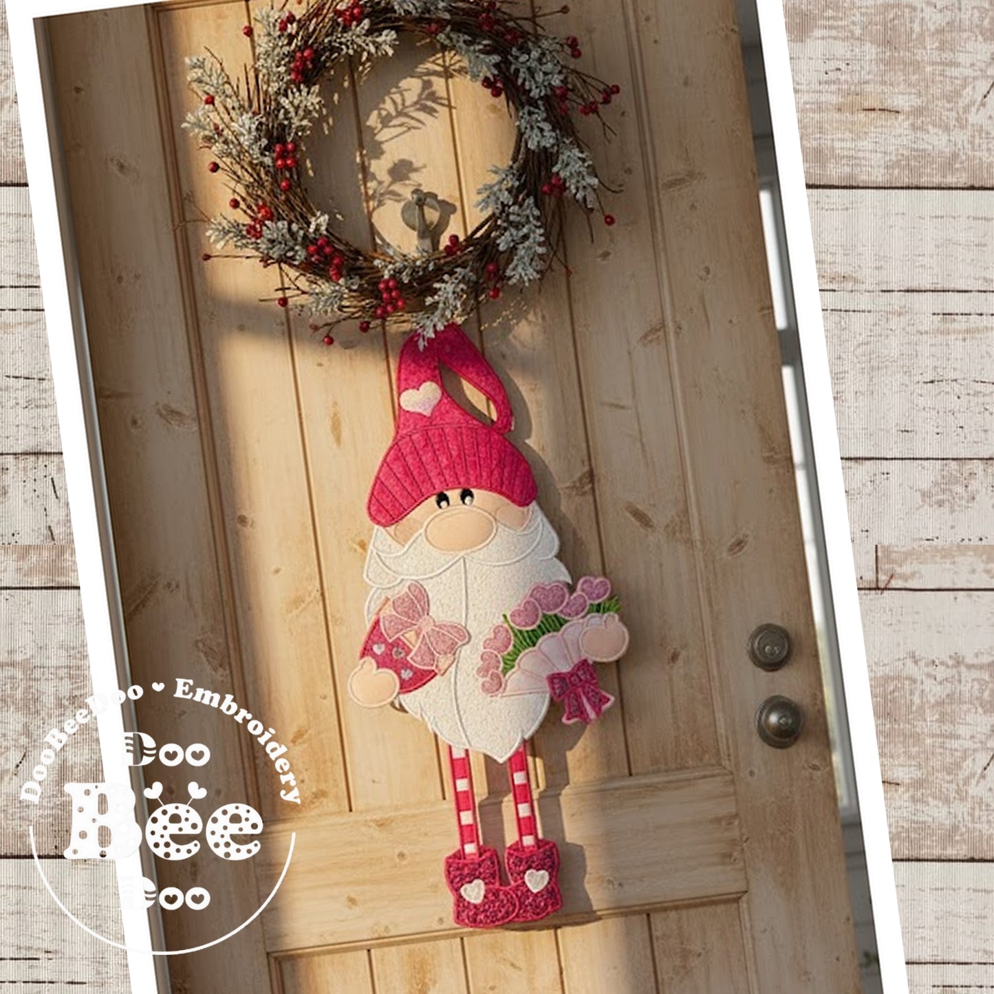 Valentine Gnome Girl with Gifts and Flowers – ITH Project – Machine Embroidery Design