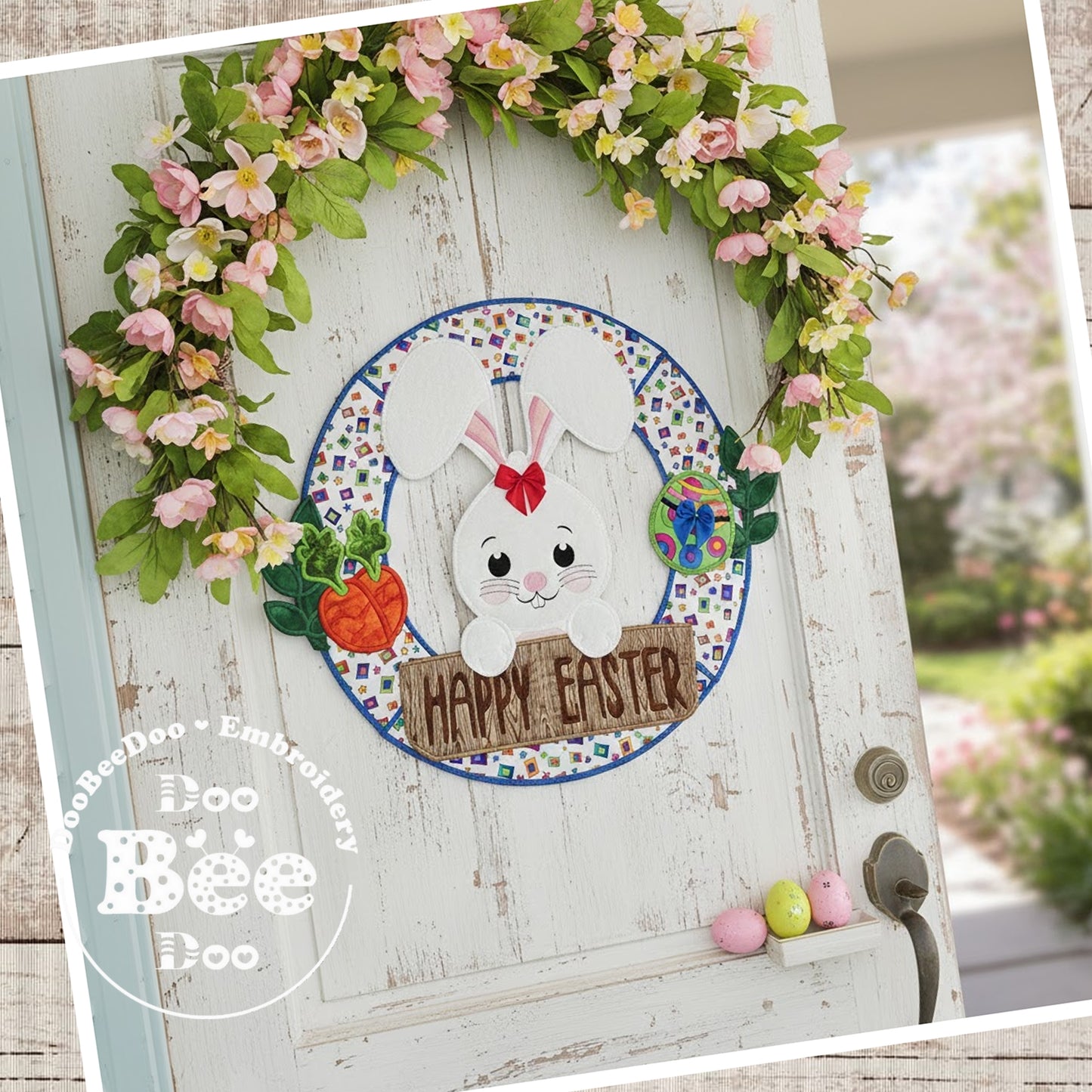 Happy Easter Bunny Wreath Spring – ITH Project – Machine Embroidery Design