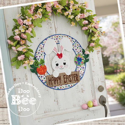 Happy Easter Bunny Wreath Spring – ITH Project – Machine Embroidery Design