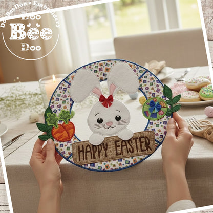 Happy Easter Bunny Wreath Spring – ITH Project – Machine Embroidery Design