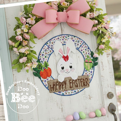 Happy Easter Bunny Wreath Spring – ITH Project – Machine Embroidery Design