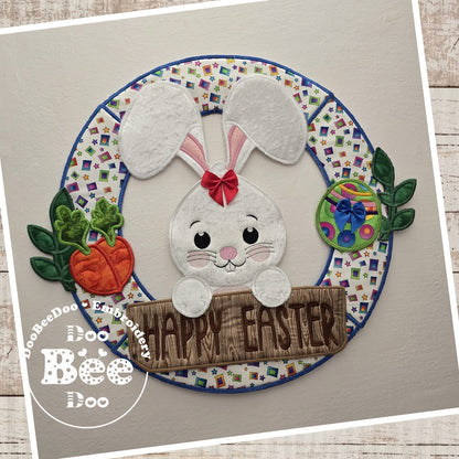 Happy Easter Bunny Wreath Spring – ITH Project – Machine Embroidery Design