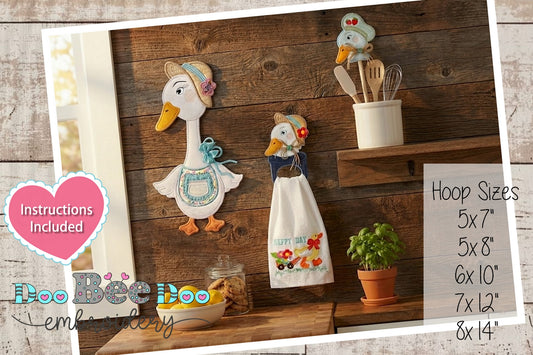 Farmhouse Goose Girl Kitchen Set – ITH Project – Machine Embroidery Designs