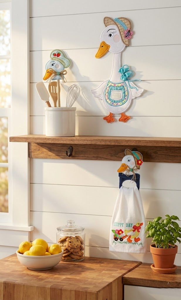 Farmhouse Goose Girl Kitchen Set – ITH Project – Machine Embroidery Designs