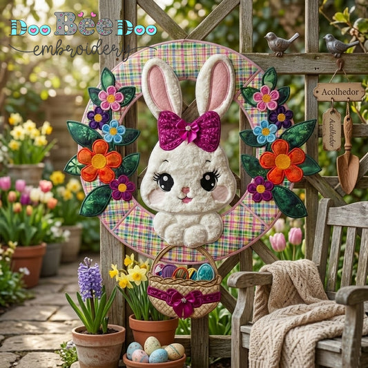 Bunny Easter Wreath with Basket – ITH Project – Machine Embroidery Design