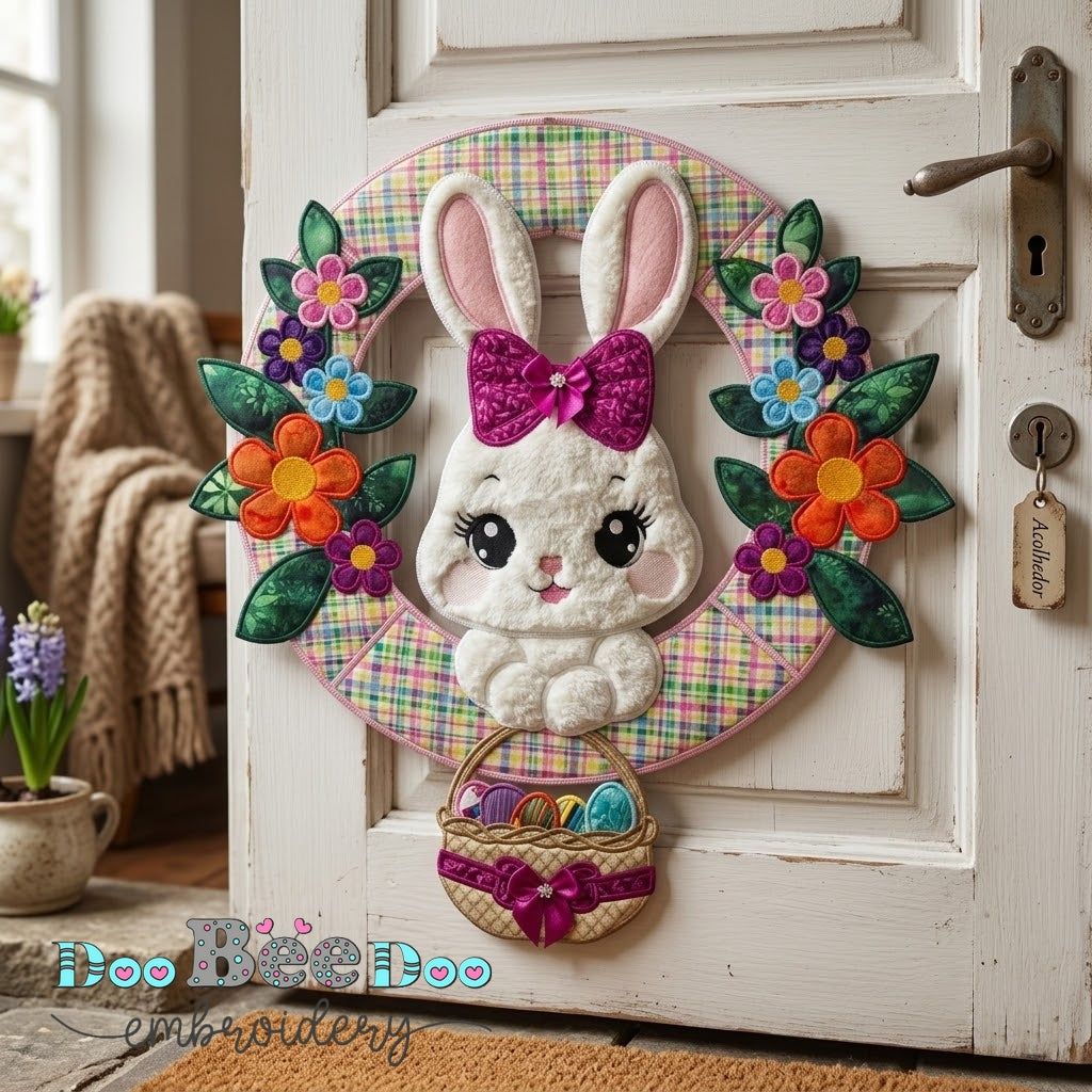 Bunny Easter Wreath with Basket – ITH Project – Machine Embroidery Design