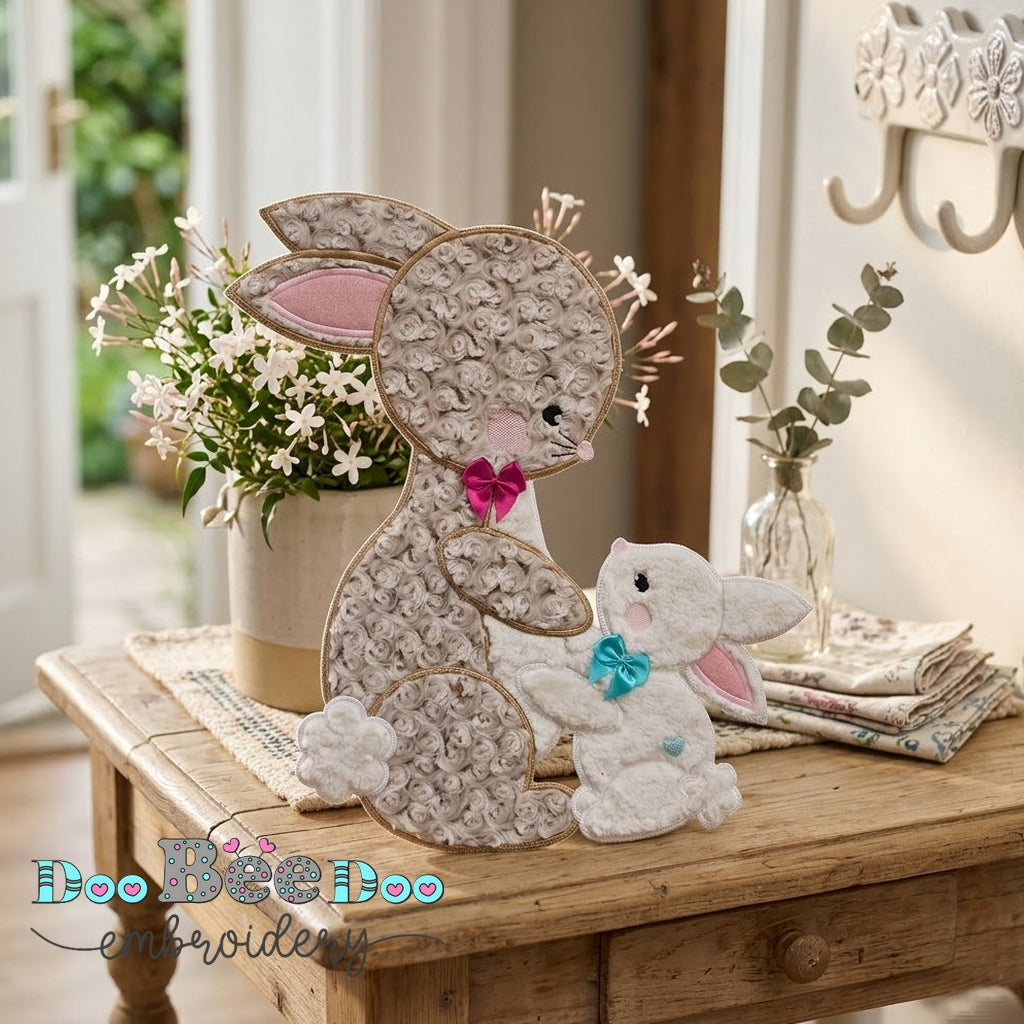 Easter Bunny Mom with her Baby – ITH Project – Machine Embroidery Design