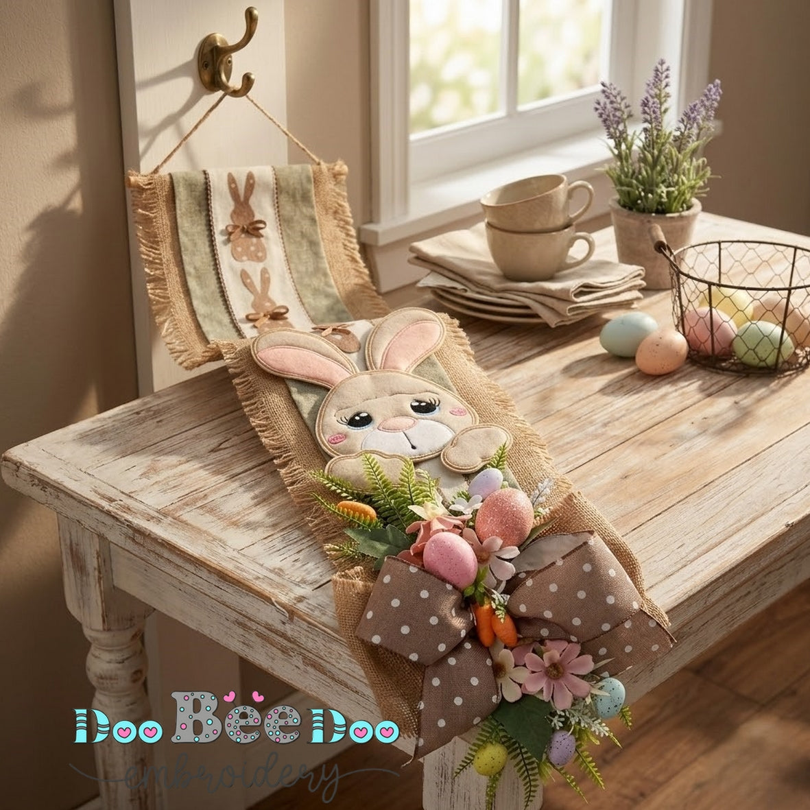 Cute Easter Bunny Door Banner Ornament – ITH Project – Machine Embroidery Design