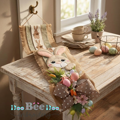 Cute Easter Bunny Door Banner Ornament – ITH Project – Machine Embroidery Design