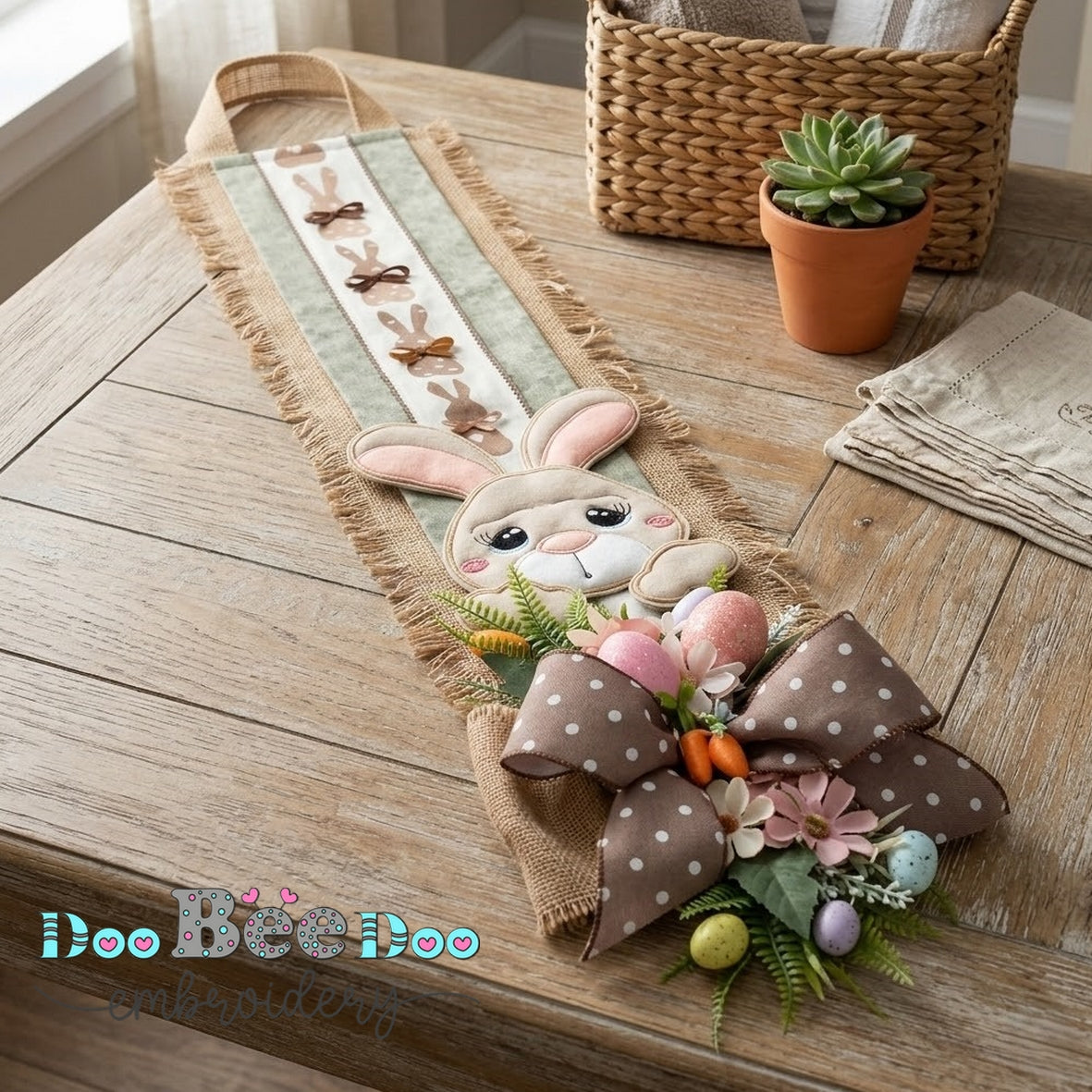 Cute Easter Bunny Door Banner Ornament – ITH Project – Machine Embroidery Design