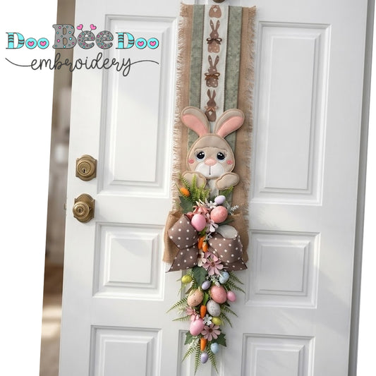 Cute Easter Bunny Door Banner Ornament – ITH Project – Machine Embroidery Design