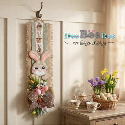 Cute Easter Bunny Door Banner Ornament – ITH Project – Machine Embroidery Design