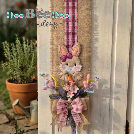Cheerful Rabbit Bunny Easter Door Banner – ITH Project – Machine Embroidery Design