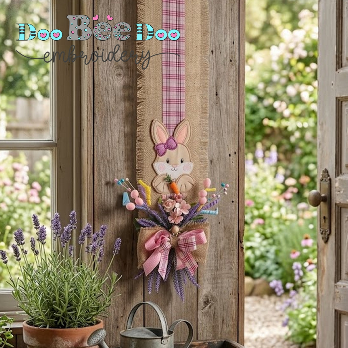 Cheerful Rabbit Bunny Easter Door Banner – ITH Project – Machine Embroidery Design