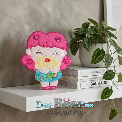 Cute Girl Spring Door Hanger – ITH Project – Machine Embroidery Design