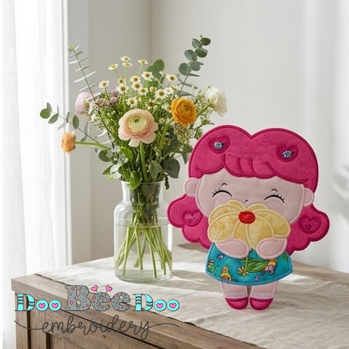 Cute Girl Spring Door Hanger – ITH Project – Machine Embroidery Design