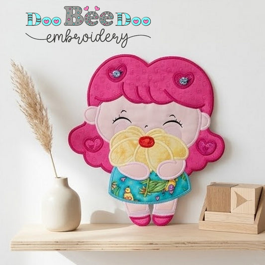 Cute Girl Spring Door Hanger – ITH Project – Machine Embroidery Design