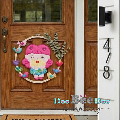 Cute Girl Spring Door Hanger – ITH Project – Machine Embroidery Design