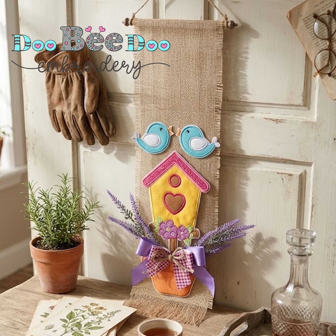 Birdhouse Spring Door Banner – ITH Project – Machine Embroidery Design