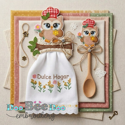 Owl Kitchen Towel Holder and Spoon Decoration Set – ITH Project – Machine Embroidery Design