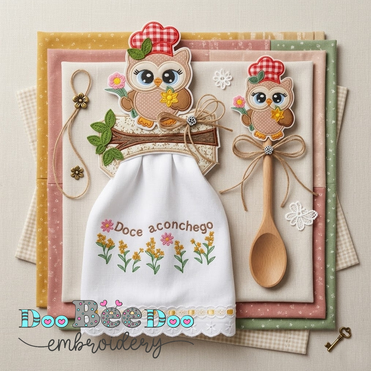 Owl Kitchen Towel Holder and Spoon Decoration Set – ITH Project – Machine Embroidery Design