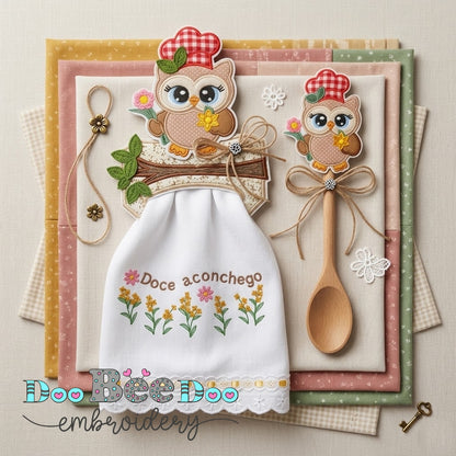Owl Kitchen Towel Holder and Spoon Decoration Set – ITH Project – Machine Embroidery Design