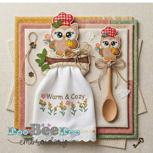 Owl Kitchen Towel Holder and Spoon Decoration Set – ITH Project – Machine Embroidery Design