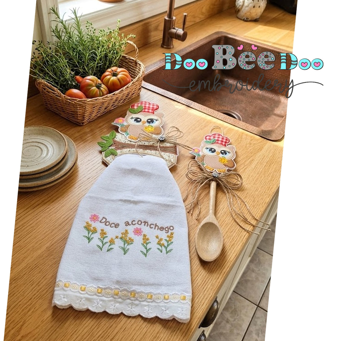 Owl Kitchen Towel Holder and Spoon Decoration Set – ITH Project – Machine Embroidery Design