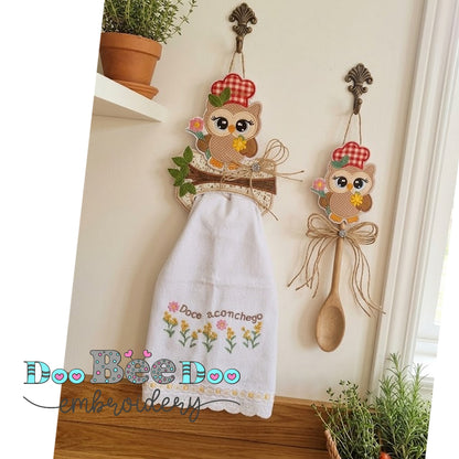 Owl Kitchen Towel Holder and Spoon Decoration Set – ITH Project – Machine Embroidery Design