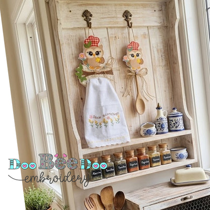Owl Kitchen Towel Holder and Spoon Decoration Set – ITH Project – Machine Embroidery Design