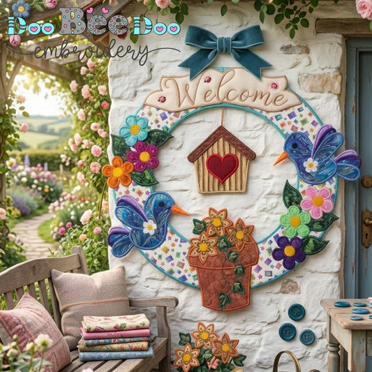 Welcome Hummingbird Floral Wreath – ITH Project – Machine Embroidery Design