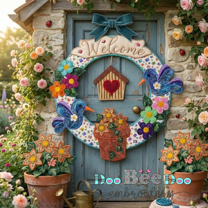 Welcome Hummingbird Floral Wreath – ITH Project – Machine Embroidery Design
