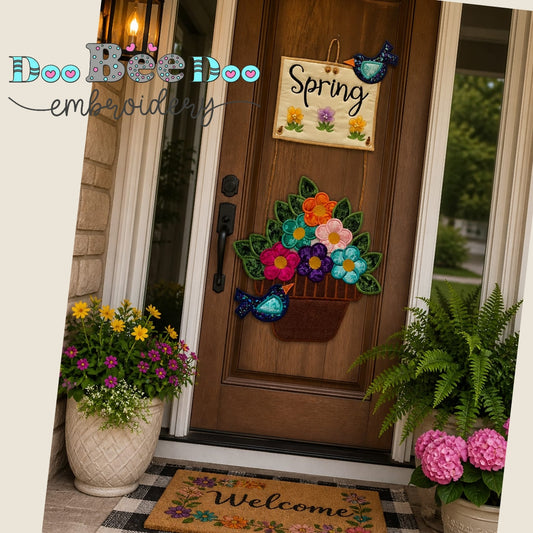 Spring Flower Pot Door Hanger Decoration – ITH Project – Machine Embroidery Design