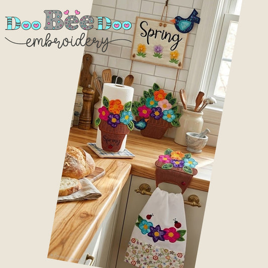Spring Floral Kitchen Bundle - Set of 3 Designs – ITH Machine Embroidery Design Set