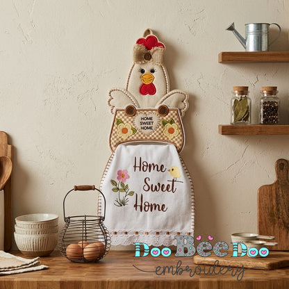 Sassy Hen Chicken Home Sweet Home Towel Holder – ITH Project – Machine Embroidery Design