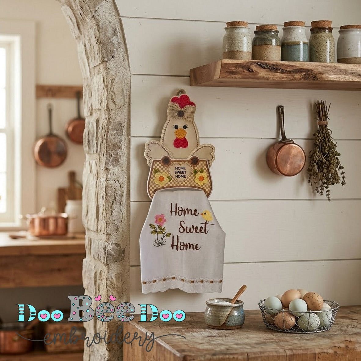 Sassy Hen Chicken Home Sweet Home Towel Holder – ITH Project – Machine Embroidery Design