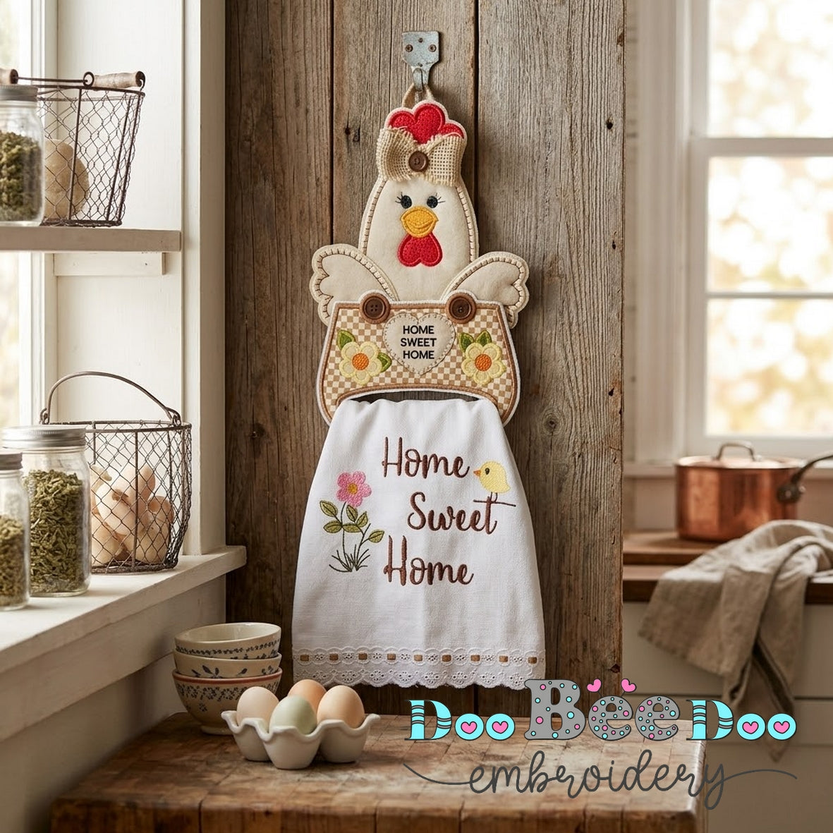 Sassy Hen Chicken Home Sweet Home Towel Holder – ITH Project – Machine Embroidery Design