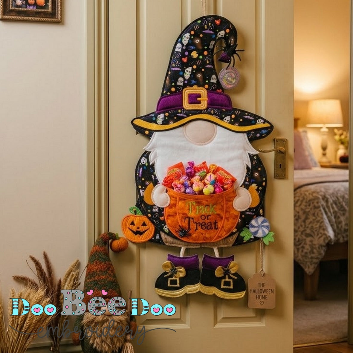 Halloween Witch Gnome Candy Door Hanger – ITH Project – Machine Embroidery Design