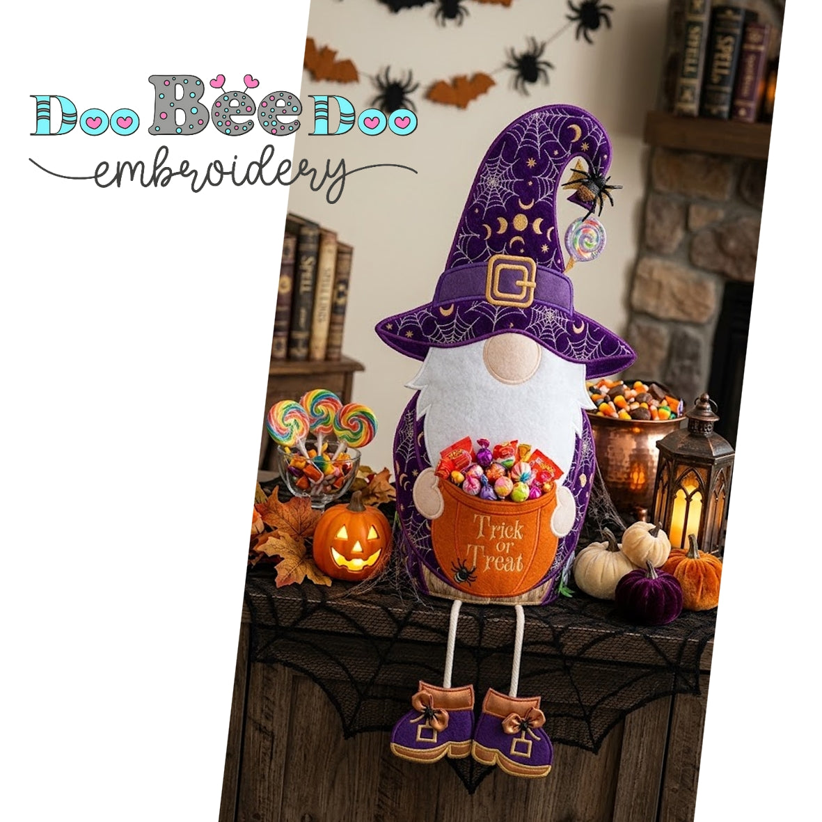 Halloween Witch Gnome Candy Door Hanger – ITH Project – Machine Embroidery Design