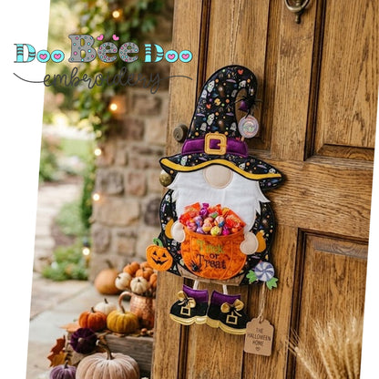 Halloween Witch Gnome Candy Door Hanger – ITH Project – Machine Embroidery Design