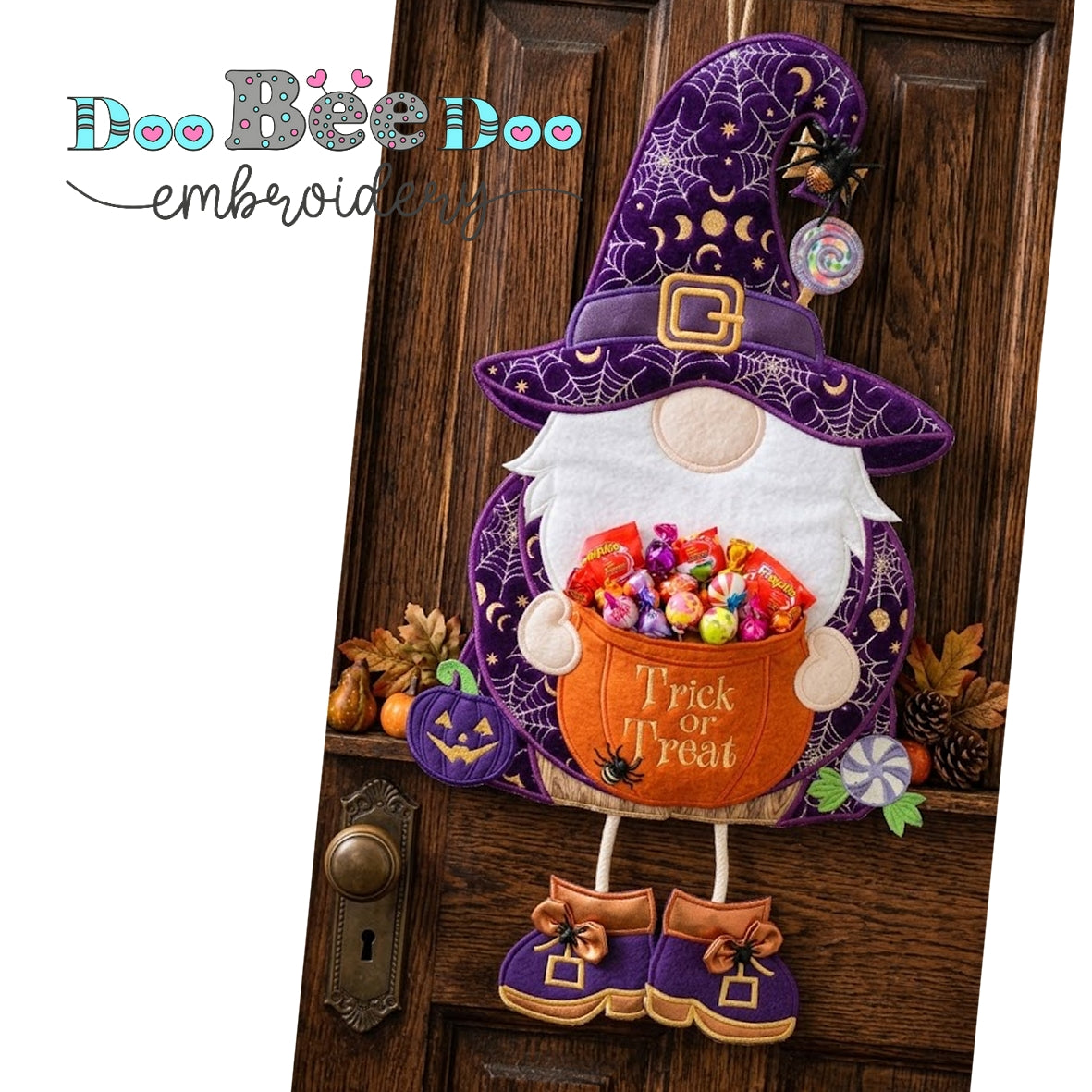 Halloween Witch Gnome Candy Door Hanger – ITH Project – Machine Embroidery Design