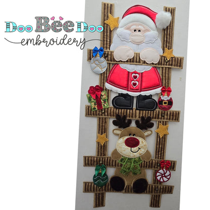Santa and Reindeer Christmas Ladder Door Hanger – ITH Project – Machine Embroidery Design
