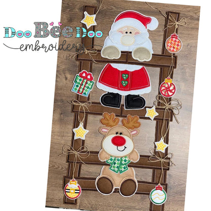 Santa and Reindeer Christmas Ladder Door Hanger – ITH Project – Machine Embroidery Design