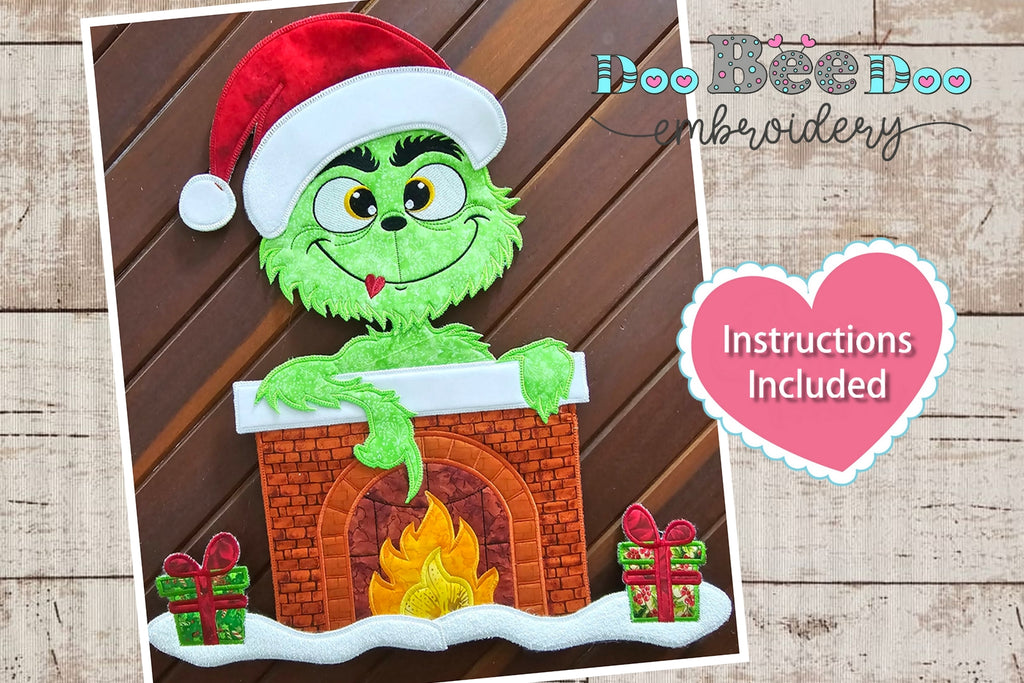 Grinch in the Fireplace - ITH Project - Machine Embroidery Design