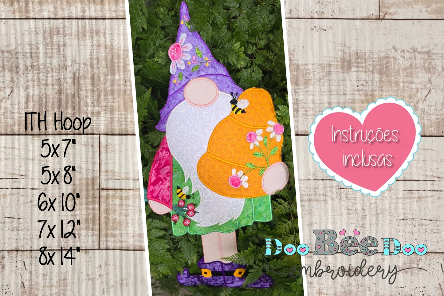 Spring Gnome with Beehive Ornament - ITH Project - Machine Embroidery Design