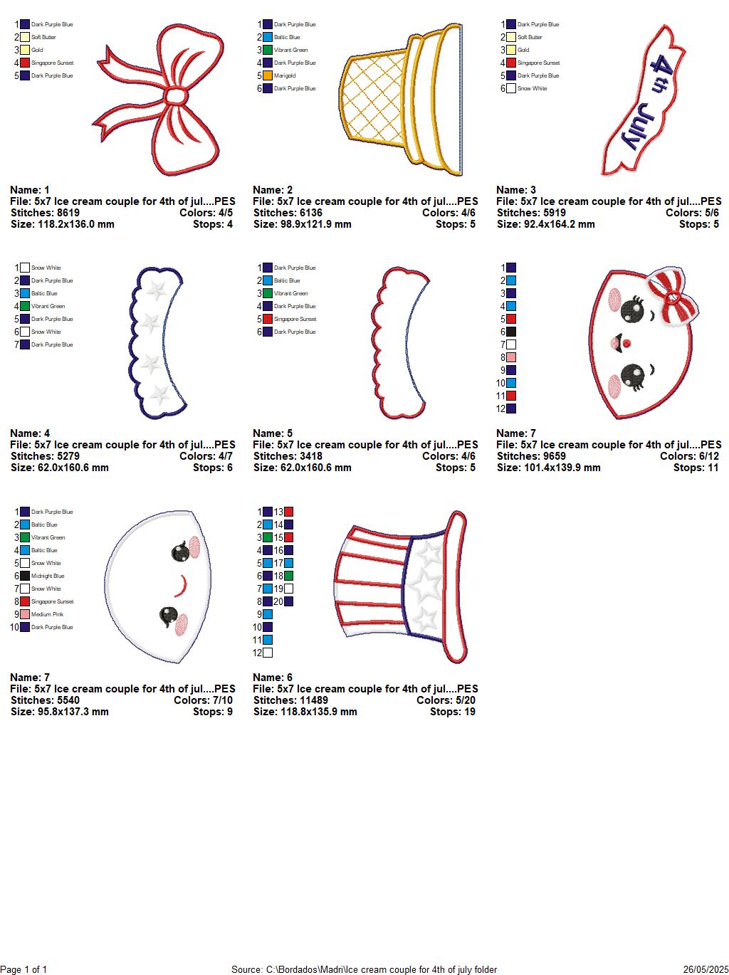 Patriotic Ice Cream Love Duo 🍦❤️💙 – ITH Project – Machine Embroidery Design