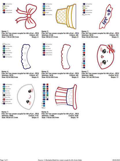 Patriotic Ice Cream Love Duo 🍦❤️💙 – ITH Project – Machine Embroidery Design